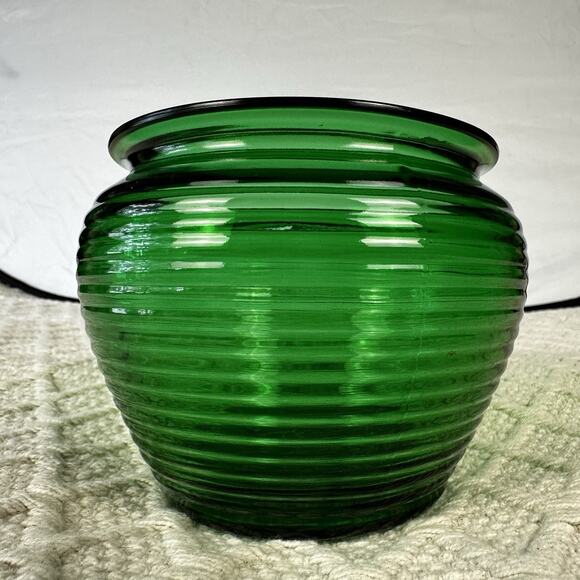 Vintage Napco Green Ribbed Glass Planter Vase Bowl Cleveland OH Mid Century - Picture 1 of 6